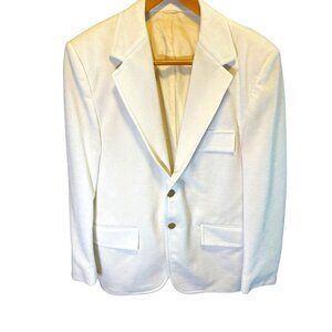 Vintage 80s White Textured Two Button Polyester Jacket Blazer Sz 38-40